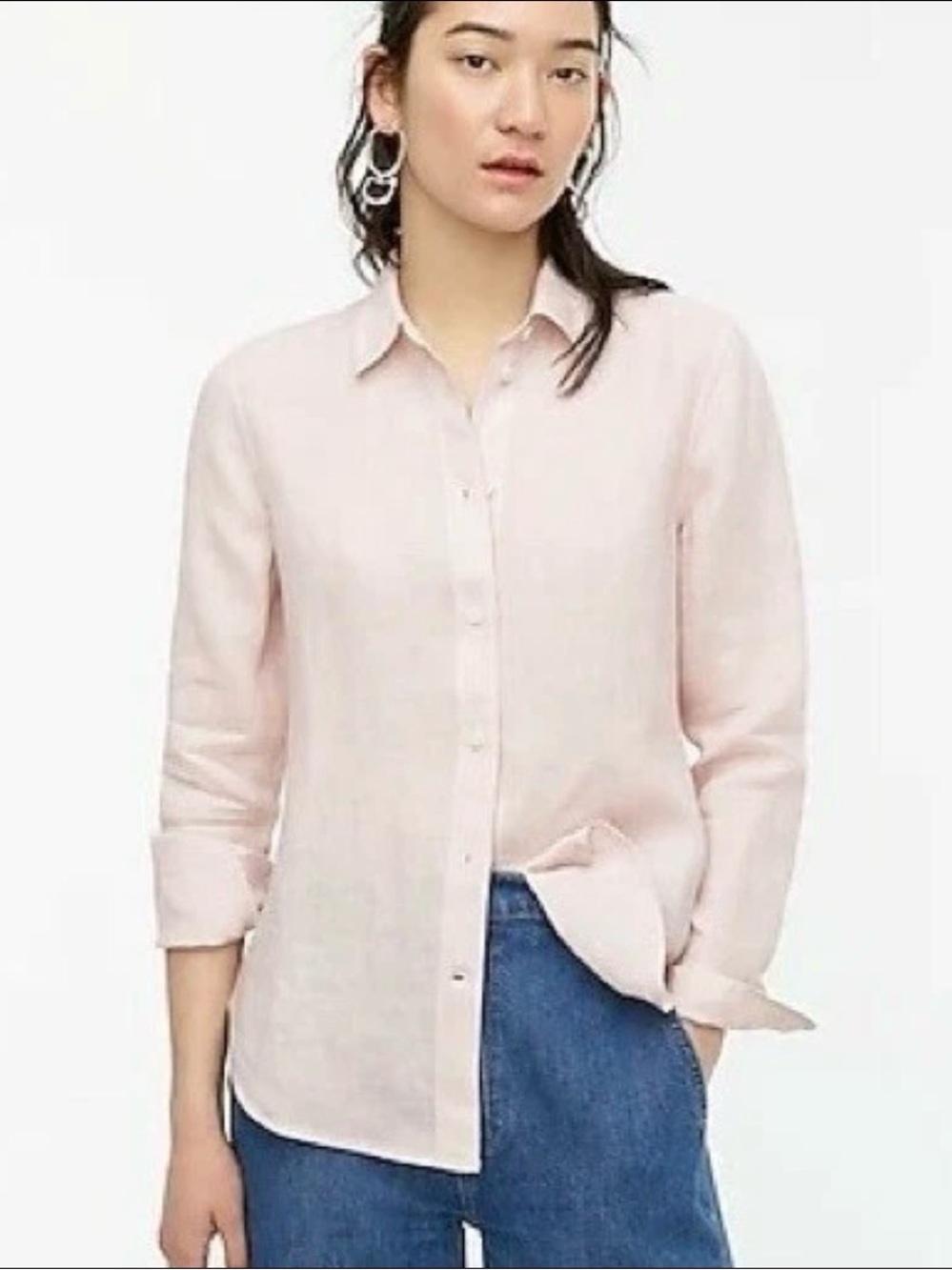 J. Crew Classic Button-Down Linen Shirt in Light Pink